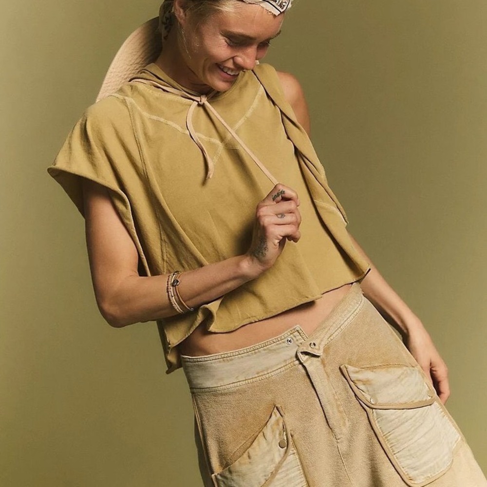 Free People Mustard Yellow Cropped Hooded Tank